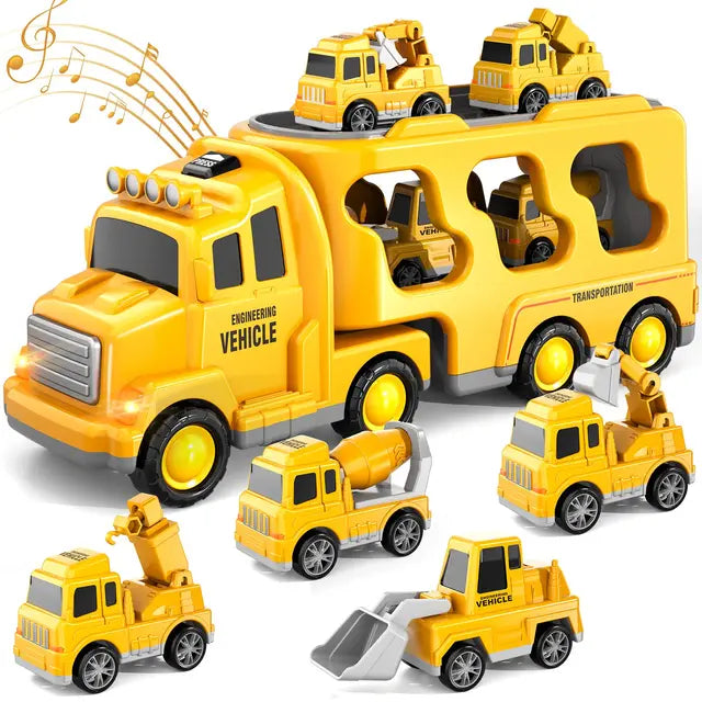 Dubbellaagse Vrachtwagen Speelset met Mini Voertuigen en Muziekfunctie – Rood, Geel of Blauw, Duurzaam ABS-Plastic, Voor Kinderen vanaf 3 Jaar-3
