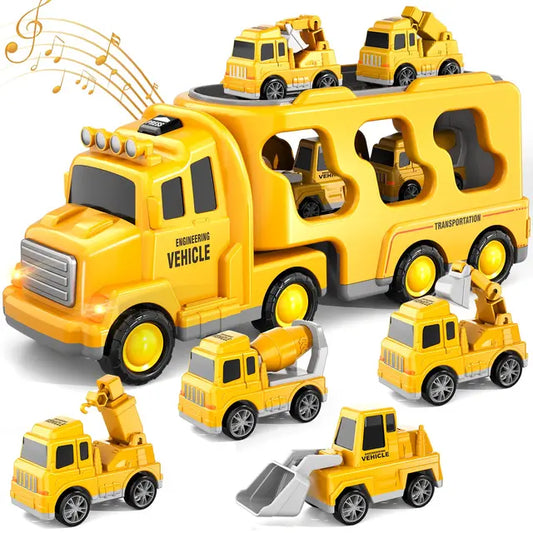 Dubbellaagse Vrachtwagen Speelset met Mini Voertuigen en Muziekfunctie – Rood, Geel of Blauw, Duurzaam ABS-Plastic, Voor Kinderen vanaf 3 Jaar-3