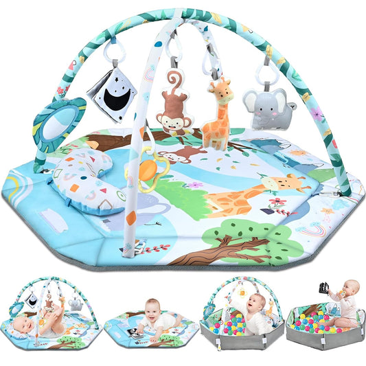 Speelkleed Baby – 8-in-1 Activiteitenspeelmat met 6 Speeltjes, Wasbaar en Veilig – Stimuleert Ontwikkeling 0