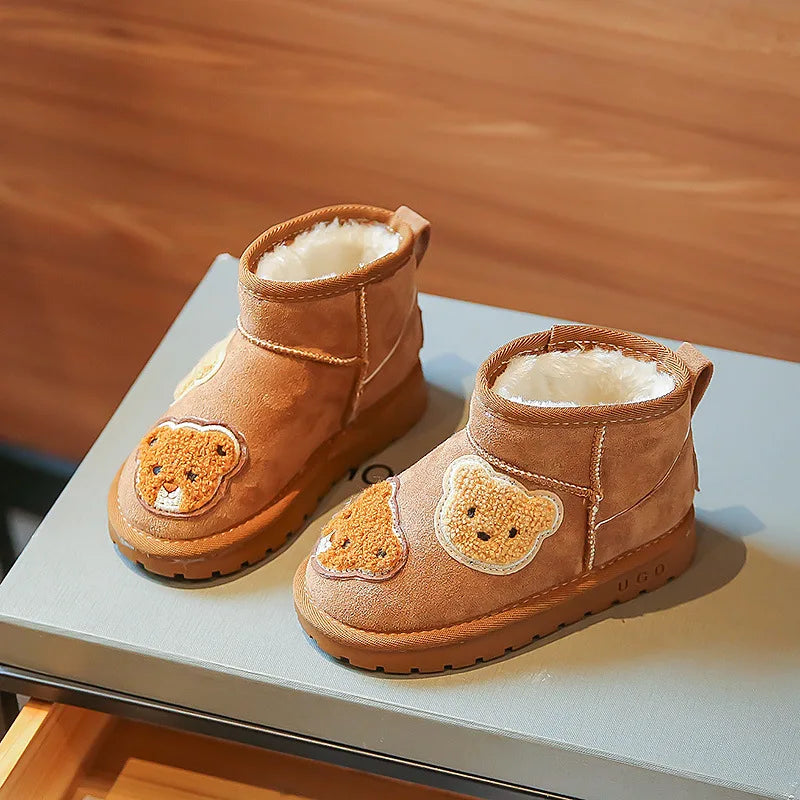 Winter Enkellaars – Warm en Comfortabel Suède met Berenapplicaties – Ideaal voor Kinderen 3