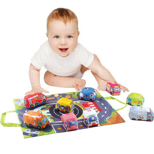 Zachte Speelgoedauto's – Veilig en Knuffelbaar, Inclusief Speelmat – Ideaal voor Kleine Handjes 0