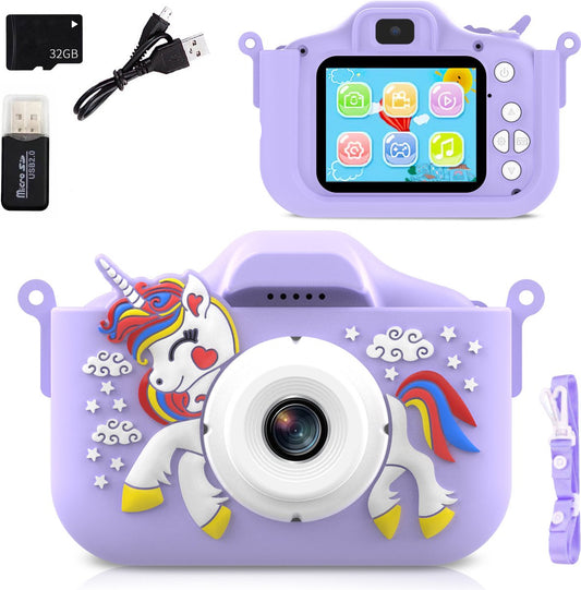 Kindercamera – Unicorn Design, 32GB SD-kaart, HD Foto's en Video's – Duurzame Materialen voor Kinderen